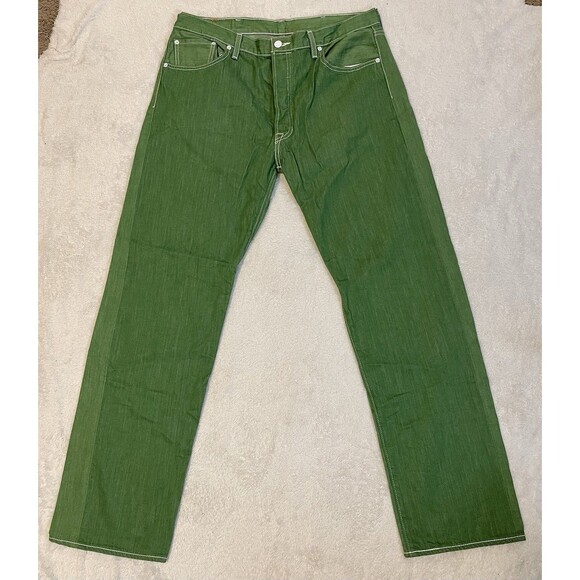 Levis Mens 501 Original Shrink to Fit Jean Green 38x34 White Stitch Button Fly - Picture 1 of 16